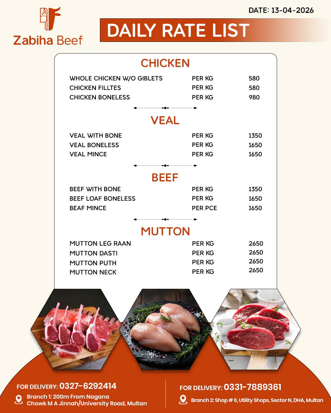 Fresh Meat Daily Rate List – 13 April 🥩🐔 Looking for fresh, hygienic and…