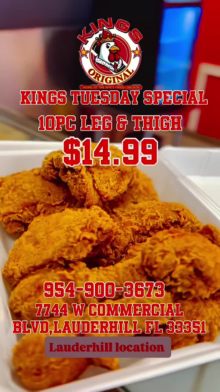 Kings Original Tuesday special 10pc Leg & Thigh $14.99! 📍Broward location 7744…