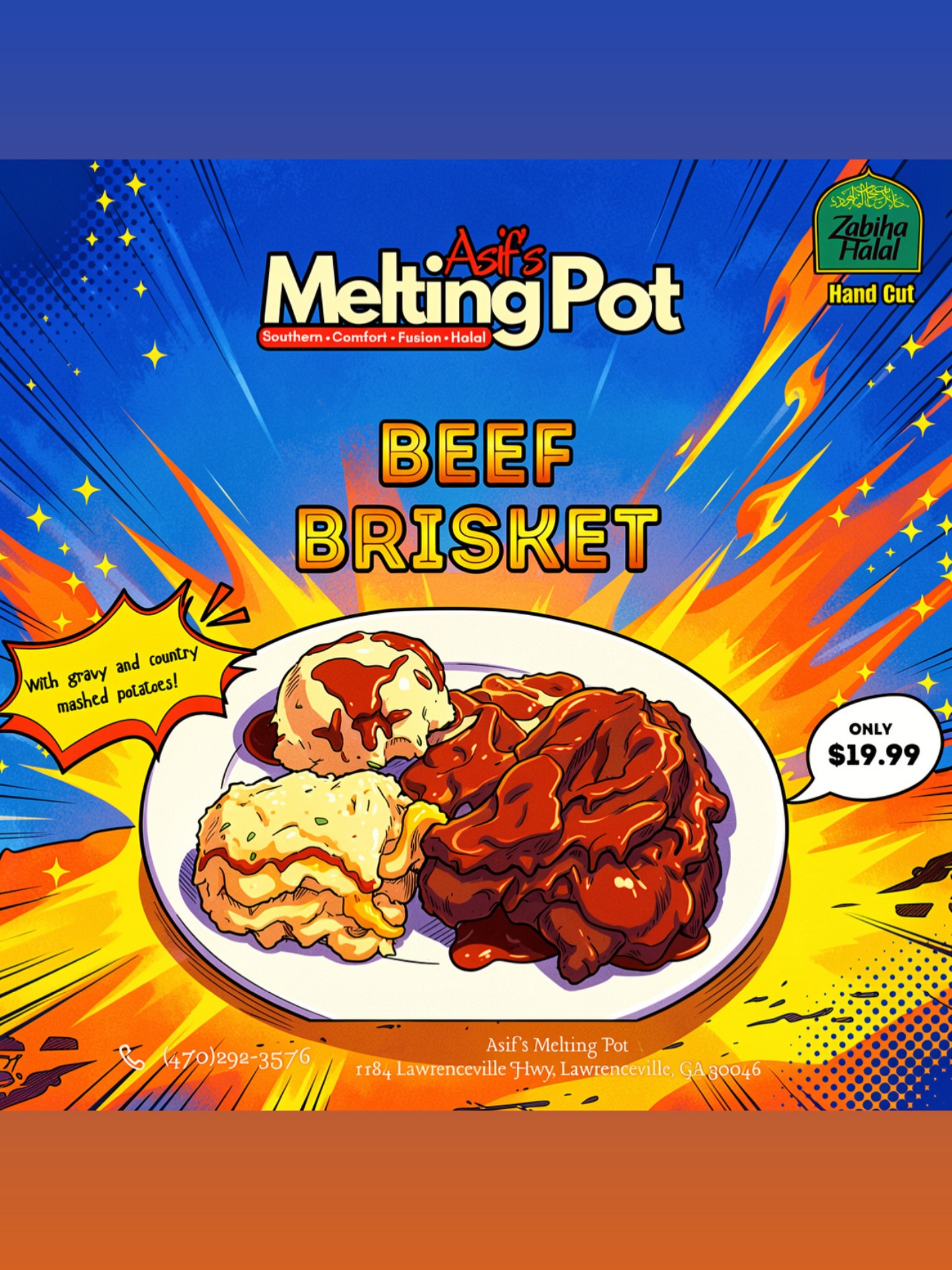Slow-cooked, tender beef brisket drenched in rich gravy 🥩 Paired with creamy…