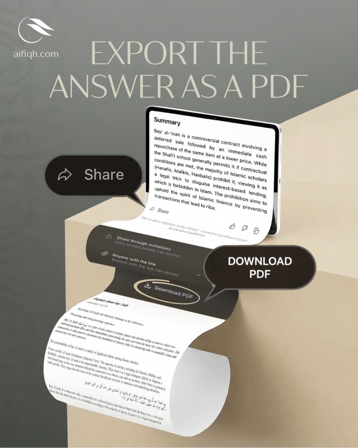 Turn Answers into Shareable PDFs. Instantly export Ai Fiqh responses into…