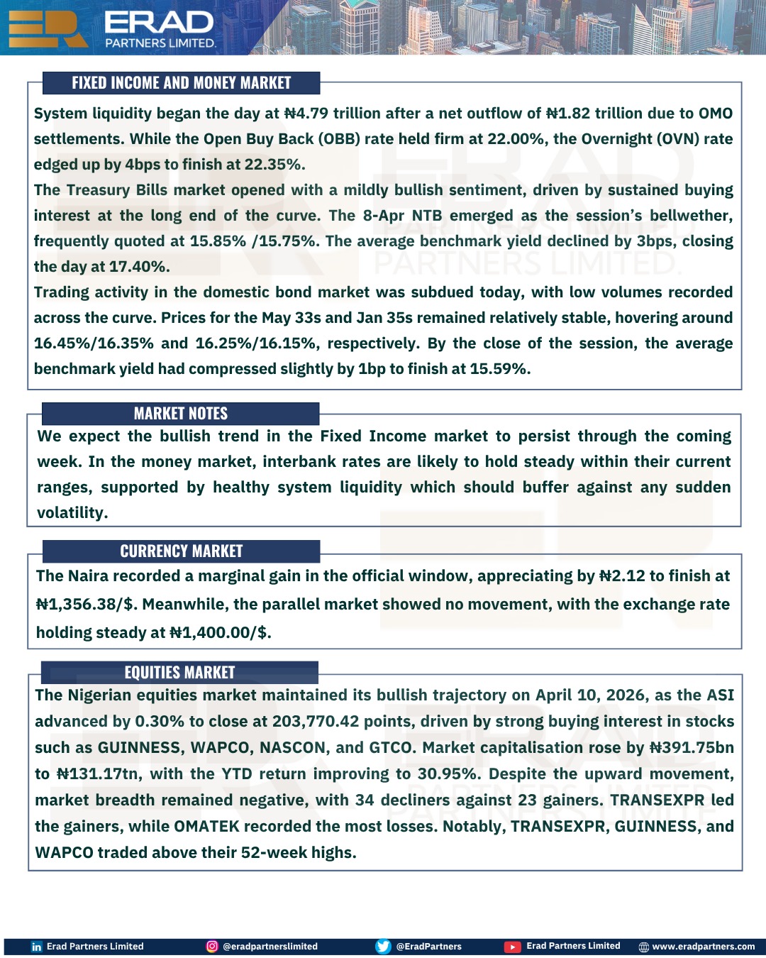 FIXED INCOME AND MONEY MARKET – 10th APRIL 2026 #cashinflow #nigeriaeconomy…