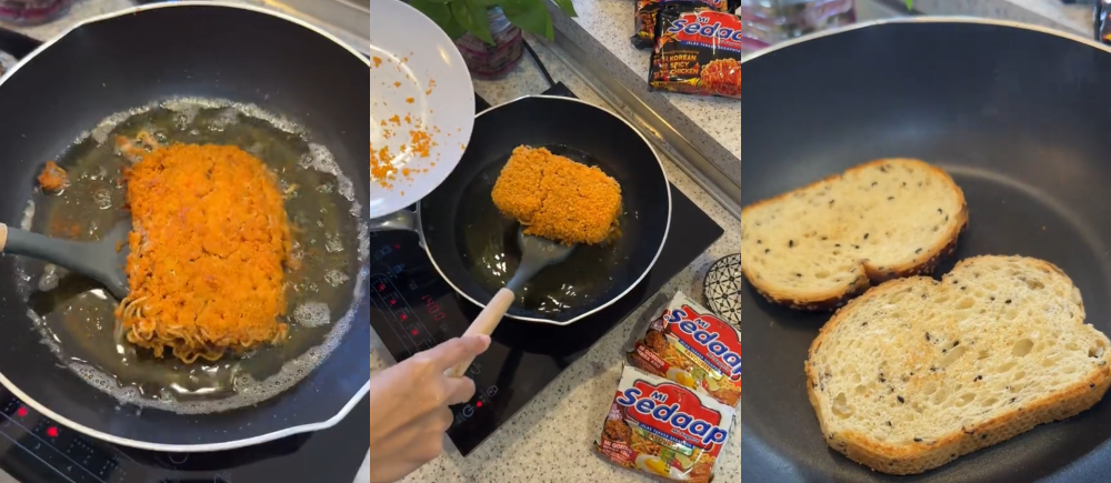 Fry the noodles in oil until the coating is crispy